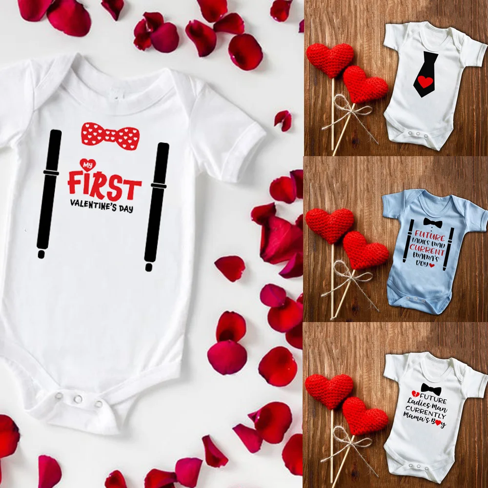 

2021 Valentine's Newborn Infant Baby Boys Clothes Valentine Day Outfit Letter Romper Holidays Roupa Infantil Drop Ship