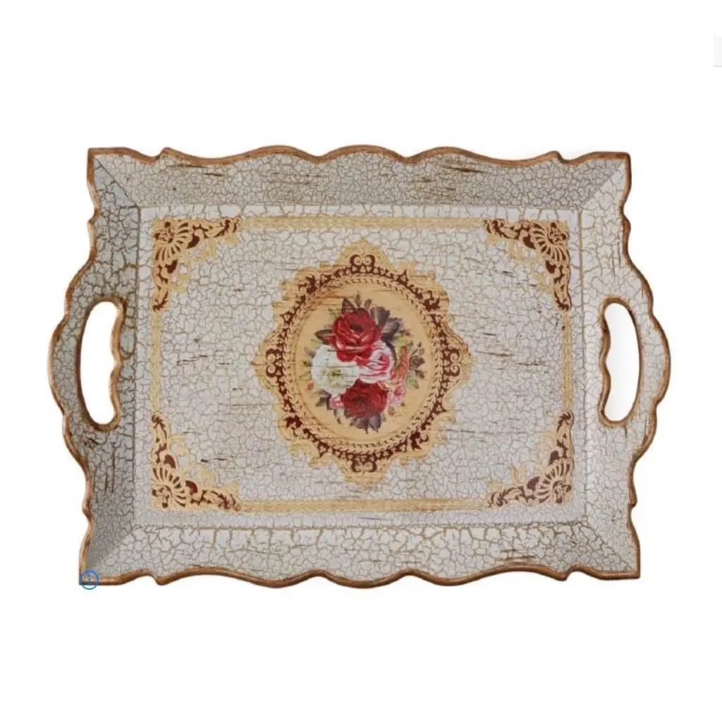 DOLBOVI Bernardo 42x28 cm Antiquing Floral Pattern White Wood tray HKR451 tray поднос plateau de service