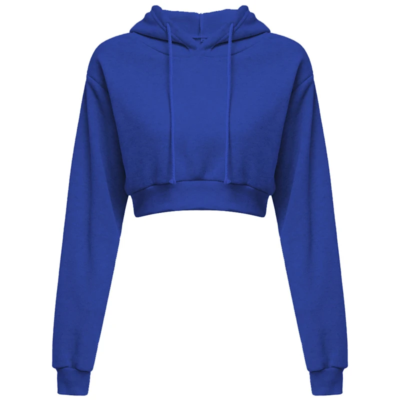 Sudadera corta con capucha para mujer, jersey liso, Tops cortos con capucha, Sexy, informal, de manga larga