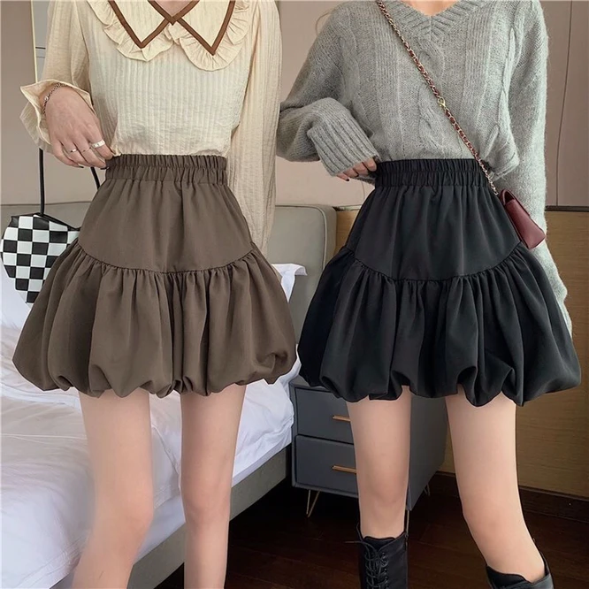 2024 Spring Autumn Design Bubble Bud Cloud Puffy Short Skirt Girl High Waist A-shaped Short Skirt Female Black