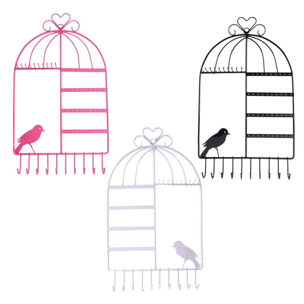 Novelty Metal Wall Mount Birdcage Jewelry Organizer Earrings Necklace Holder Hanger