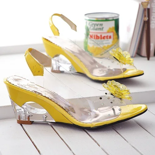 2019 large size 30-43 Fashion Summer Rhinestone Flower wedge High Heels Casual Jelly Shoes Woman Sandals women\'s shoes899