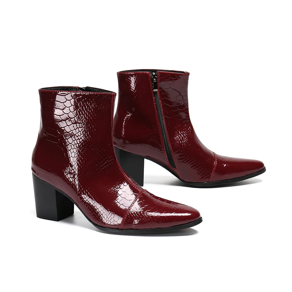Chaussures Homme Men Autumn Ankle Boots Pointed Toe Zipper Snake Skin High Heels Shoes For Men Office Dress Formal Shoes
