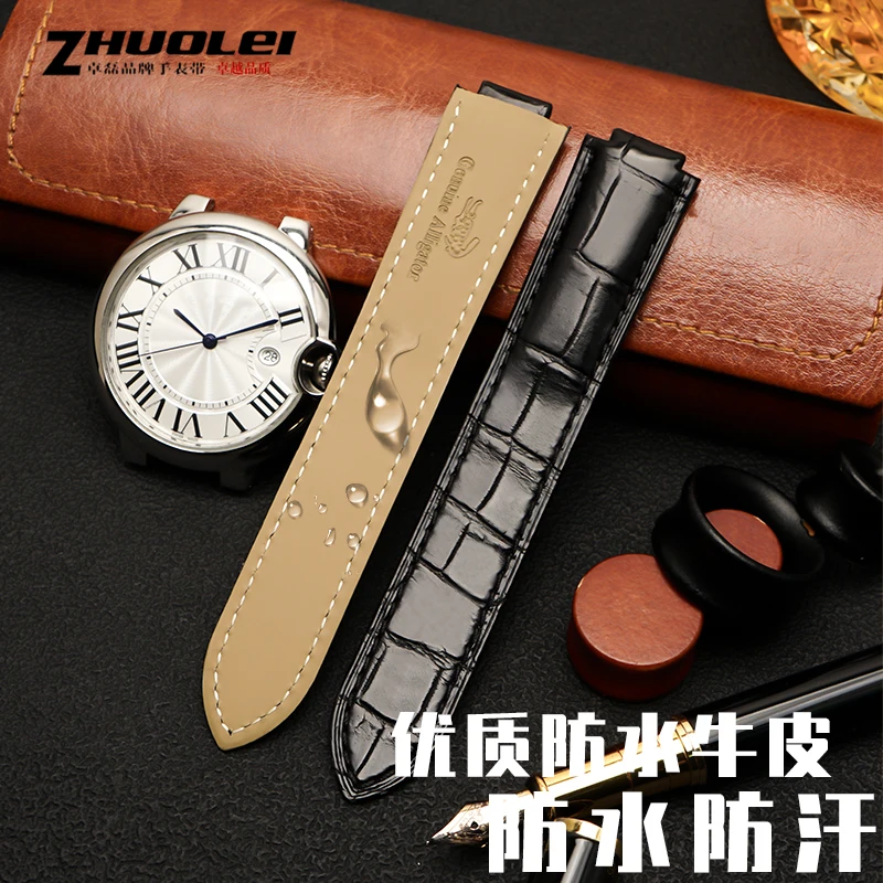 High quality  Crocodile skin watchband  for Cartier Ballon Bleu wristband 20*12mm 18*11mm black brown men straps folding buckle