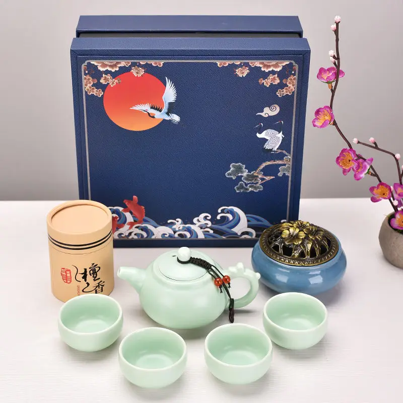 

Krukke Kung Fu Tea Set Ceramic Cup National Tide Chinese Style Ding Kiln Porcelain Tea Cups Pot Fragrant Taoist Tea Gift Box