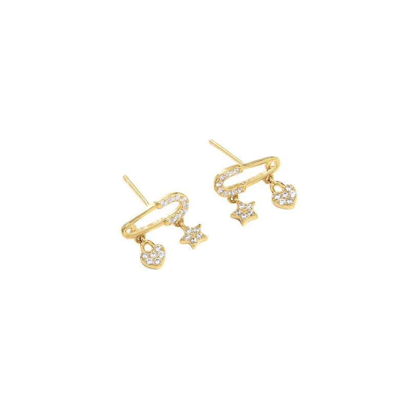 HI MAN-pendientes de plata de ley 925 para mujer, aretes con Clip de papel de cristal Pavé, corazón y estrella, joyería creativa con personalidad