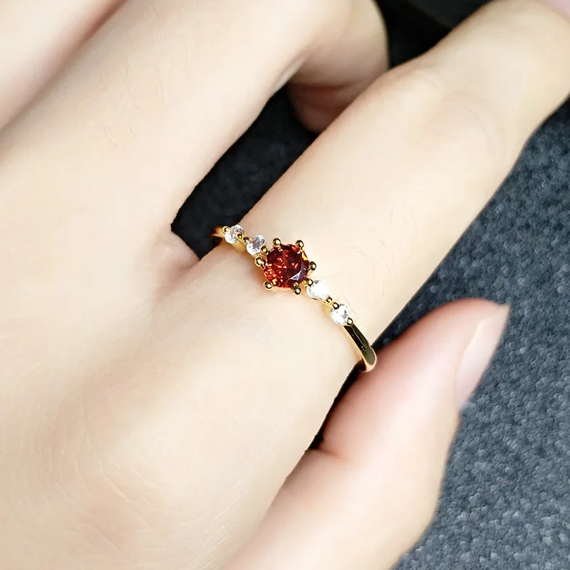 Women\'s Fashion Simple Minimal Crystal Tiny Rings Elegant Red Zirconia Stone Engagement Love Thin Ring Band Wedding Rings Gifts