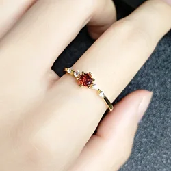 Women's Fashion Simple Minimal Crystal Tiny Rings Elegant Red Zirconia Stone Engagement Love Thin Ring Band Wedding Rings Gifts