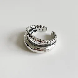 CHOZON S925 sterling silver open ring Double-layer Line Twist Ring Female Golden Fashion Simple Open Jewelry Accessories