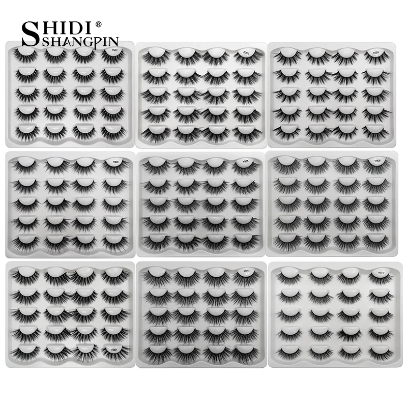 SHIDISHANGPIN − Faux-cils en vison 3D, 5 à 10 paires, doux, spectaculaires, extensions, look naturel, longs, maquillage des yeux