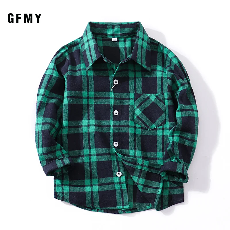 GFMY2021 Spring Summer 100% Cotton Full Sleeve Fashion Plaid Boys Shirt 2T-14T Casual Big Kid Clothes Can Be a Coat