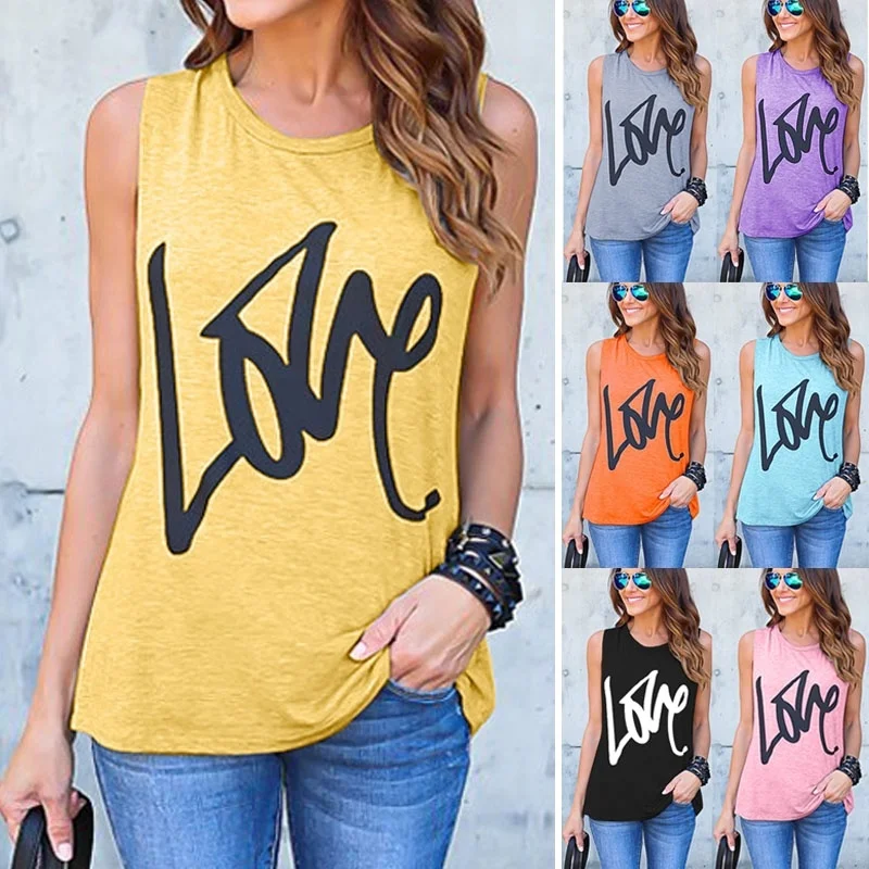 

Women Summer LOVE Printed Sleeveless Top T-shirt Festivals Classics Comfort Elegance Cool Sexy Autumn Fall Tank