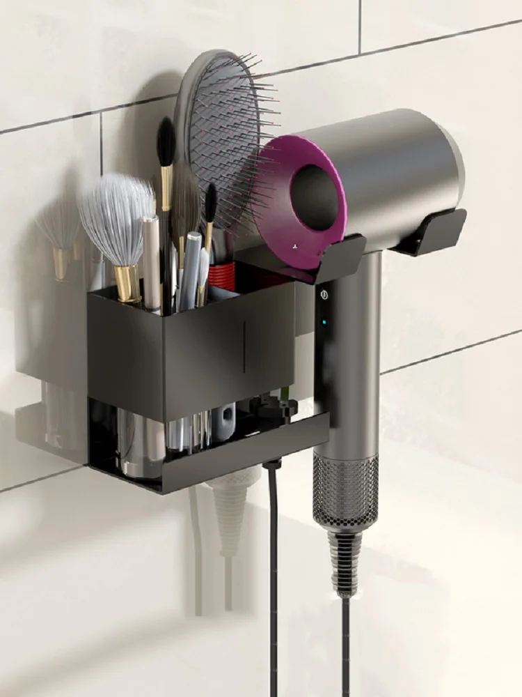 

Wall Mounted Hair Dryer Holder ​- Blow Dryer Holder for Dyson Black Bathroom Storage Rack Multi-function Cosmetic Shelves