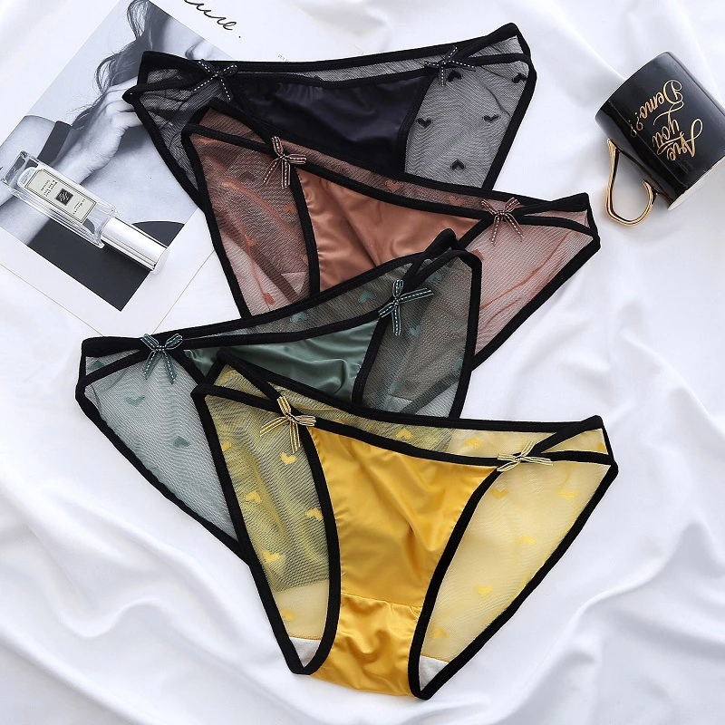 Calcinha de renda sexy para mulheres, cueca de cintura baixa, delicada, macia, confortável, malha, com renda, nó arco