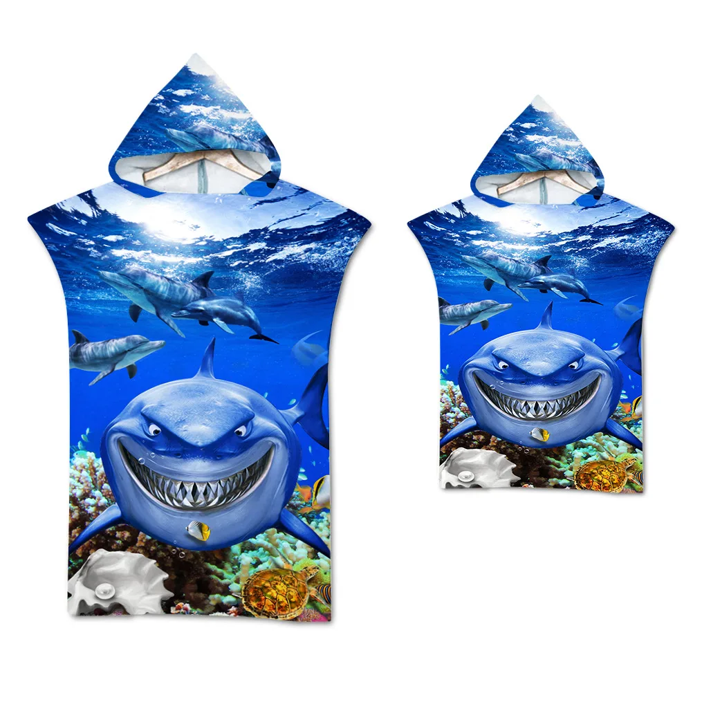 Serviette de plage en microfibre, monde sous-marin requin serviette de bain à séchage rapide, personnalisable adultes enfants, peignoir à langer, Poncho de Surf