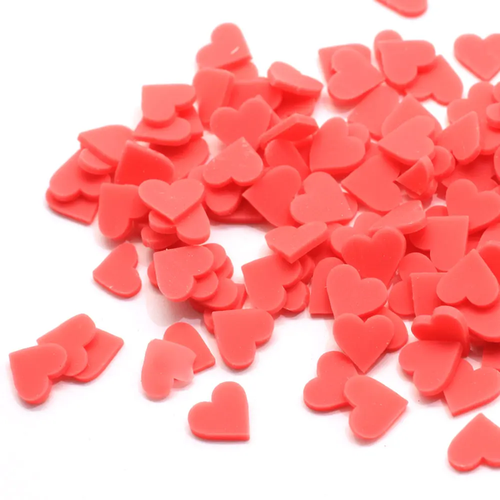 50/200g Polymerlk Lovely Red Polymer Clay Heart Sprinkles Assorted 3D Red Heart Nail Art Slices 8*8MM Valentines Day Red Heart S