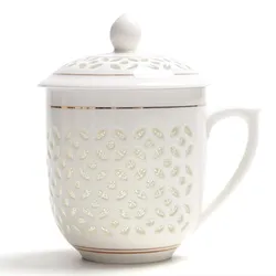 Porcelain Tea Cup with Lid, Ceramic Office, Business Water Cup, Vintage Drinkware, Master Handgrip, Tea Cup