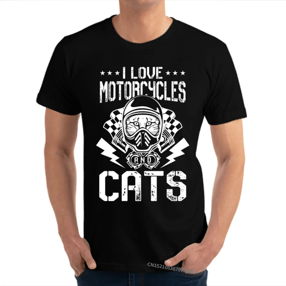 I love Motorcycles and Cats Casual Cotton Men Short Sleeve T Shirt Funny Summer/Fall T Shirt comfortable Tops Shirts Wholesale