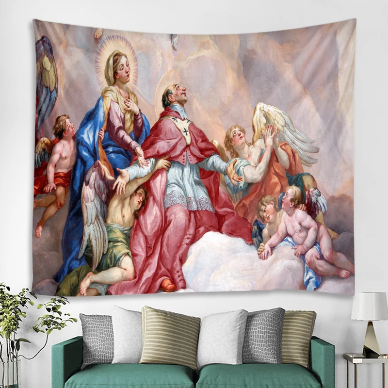 Virgin Mary World Famous Paintings Background Decoration Tapestry Curtain Wall Cloth Nordic Bohemian Style Hanging Home Bedroom