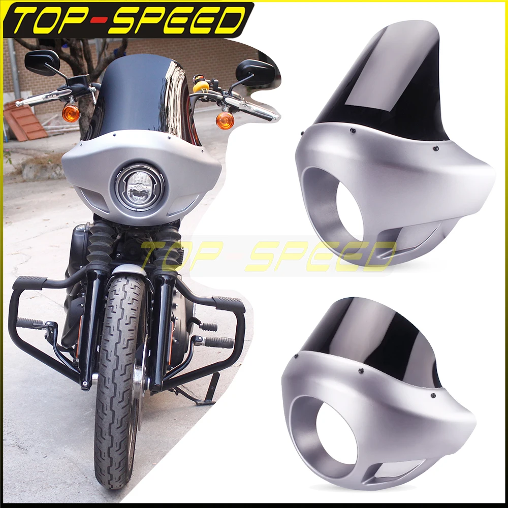 Sliver Black Tall/Short Windshield Front Headlight Fairing Outer Mask Upper Cowl for Harley Dyna Street Bob Softail Fatbob FXBB