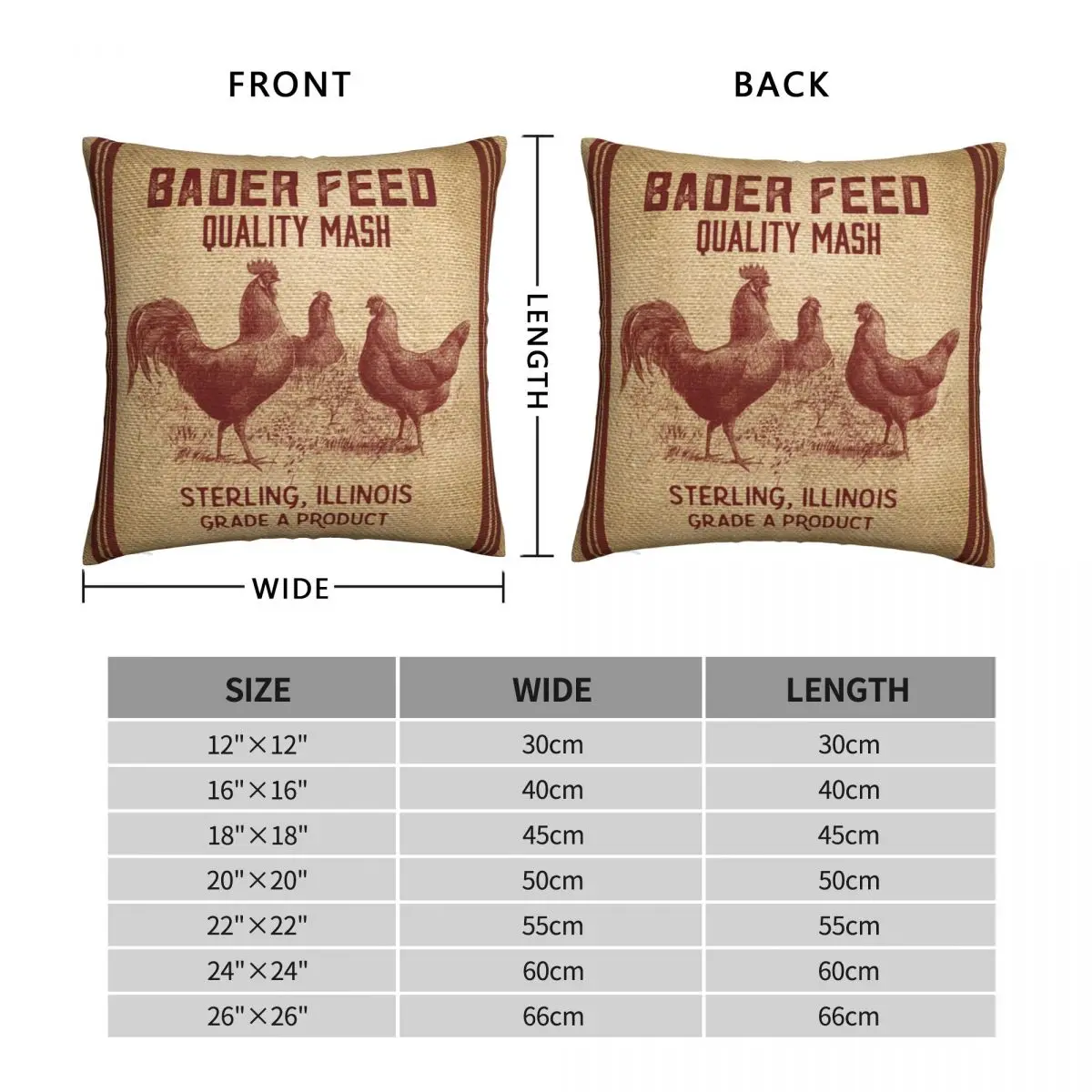 Burlap Vintage Like Chicken Feed Sack Square Pillowcase Polyester Linen Velvet Zip Decor Pillow Case Sofa Seater Cushion Case