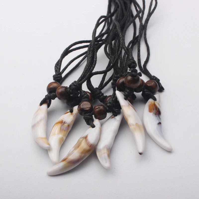 

12pcs Fashion Yak Bone Wolf Tooth Charm Pendant Necklace Gifts For Man Women Jewelry Accessories Cotton Wax Cord Wholesale