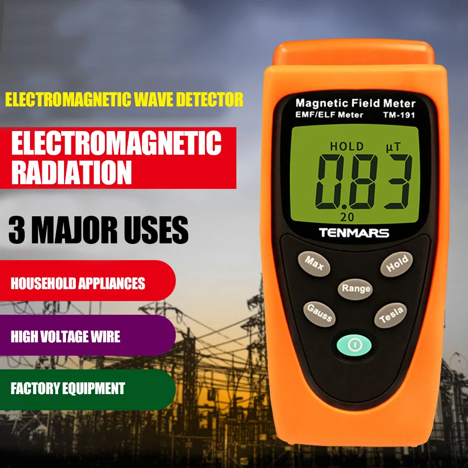 TM-191 Electromagnetic Wave Tester Gaussian Counter Magnetic Field Meter EMF 30 to 300 Hz Measuring Extremely Low Frequency