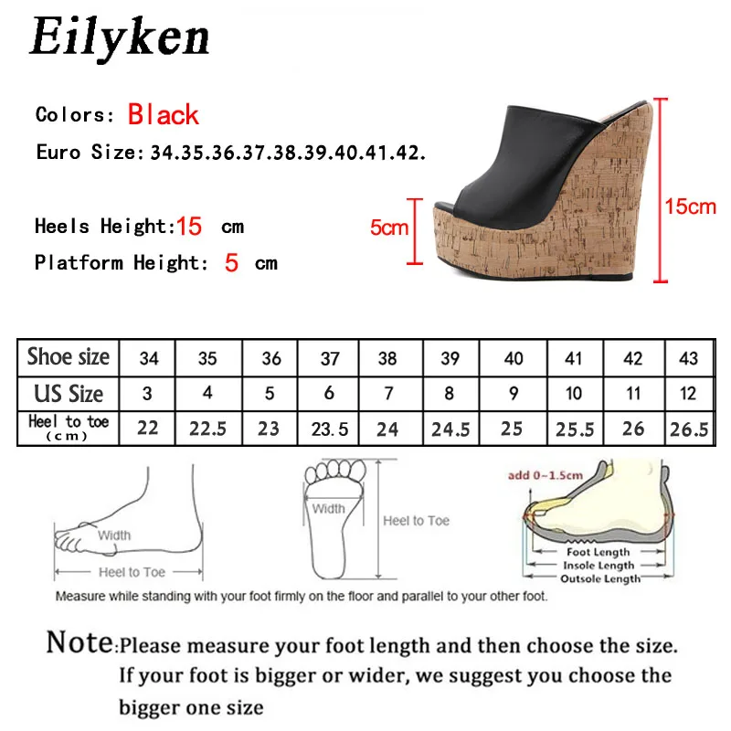 Eilyken New Fashion Peep Toe Platform Wedge Slippers Woman Sexy Super High Heels  Sandals Mules Summer  Shoes Size 35-42