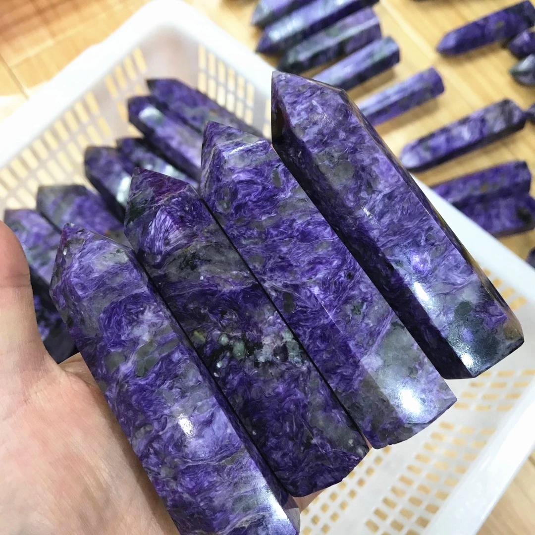 

1PC Natural Charoite Crystal Wand Purple Jewelry Point Choite Beads Mineral Tower Loose Gemstone For Chakras Healing Decoration