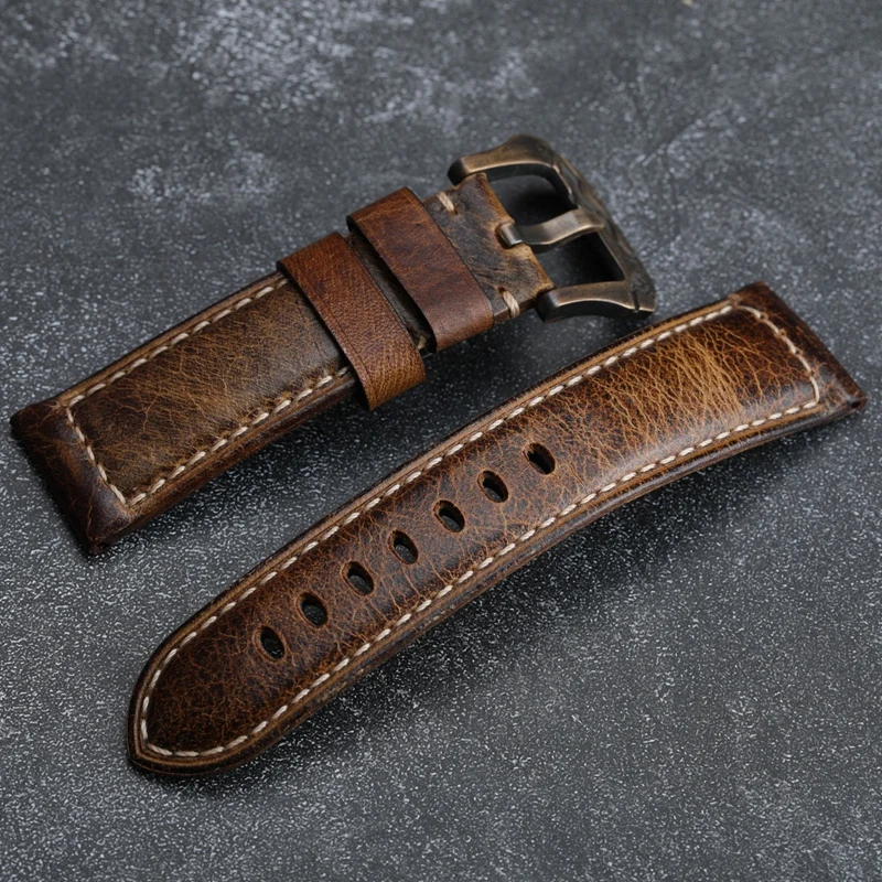 Hand-Made Leather Watchband Suitable For PAM111 441 Italian Top Layer Leather Strap, Oil Wax Leather 20 22 24 26MM Male Strap