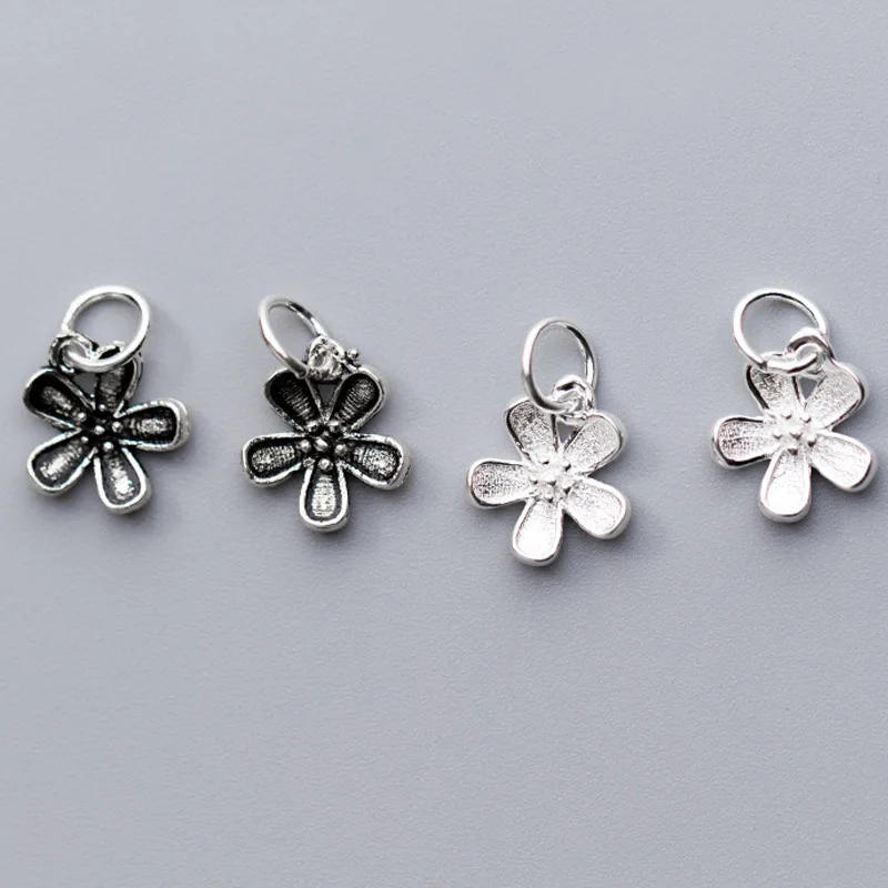 925 Sterling Silver Pretty Stereo Five Petals Flower Charms Women Earring Bracelets Silver Pendant DIY Jewelry Findings Gift