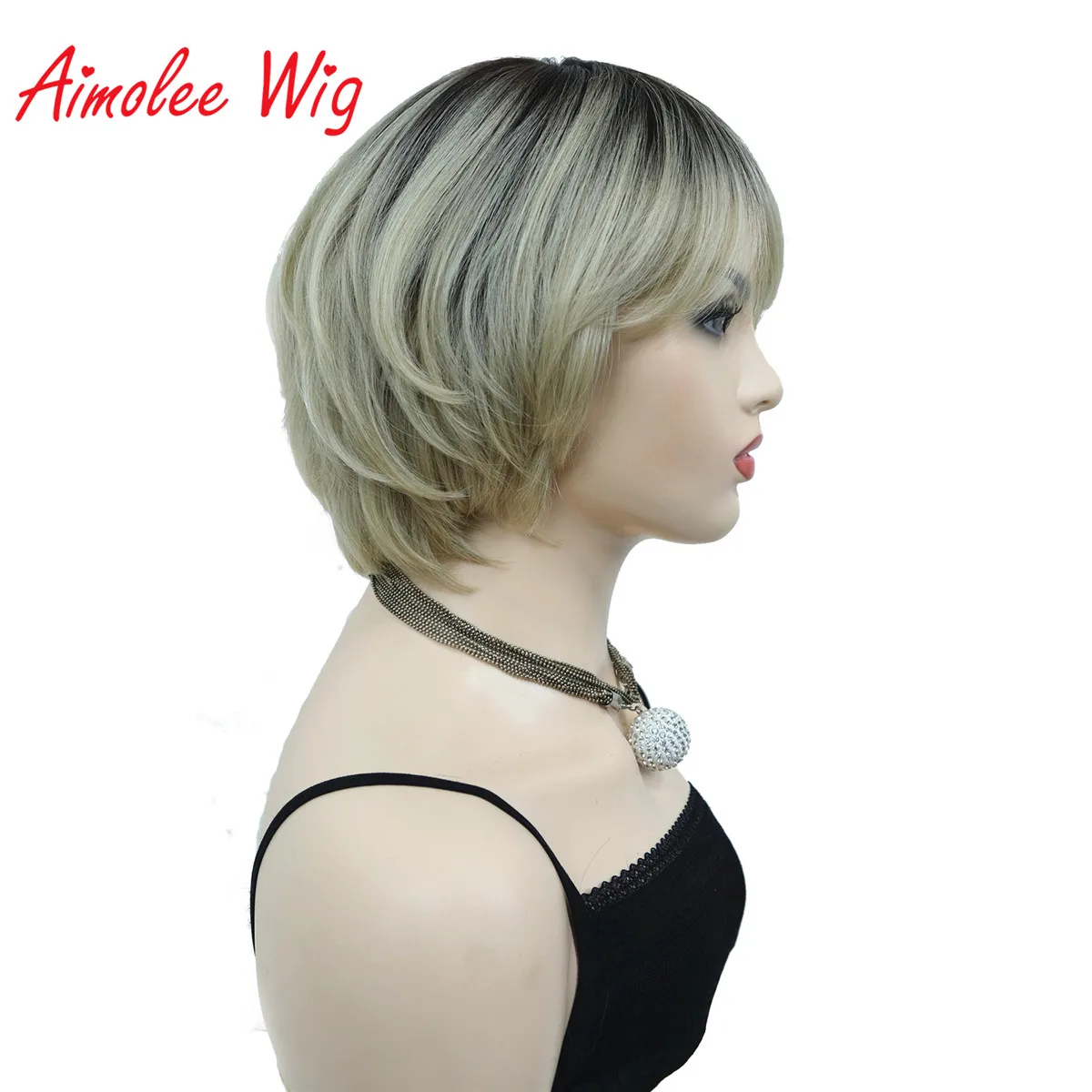 Aimolee Women Ombre Blonde Short Wigs Hair Synthetic Wig Natura