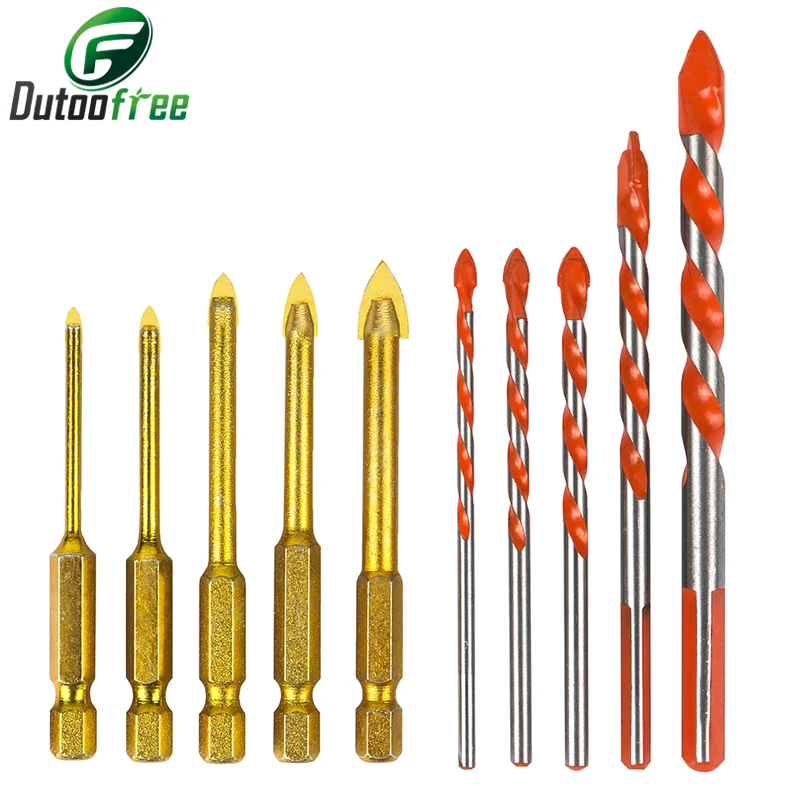 

5-10PCS Glass Drill Bit Set Tungsten Carbide Tipped Ceramic Tile Cutter with 1/4" Hex Shank Power Tools Accessories Kit