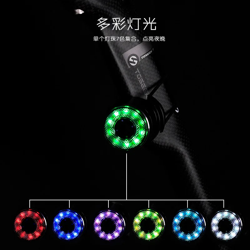 New Style Mountain Bike Lights Seven-Color Colorful Taillight Waterproof USB Charging with Stopwatch Rack Bicycle Warning Light