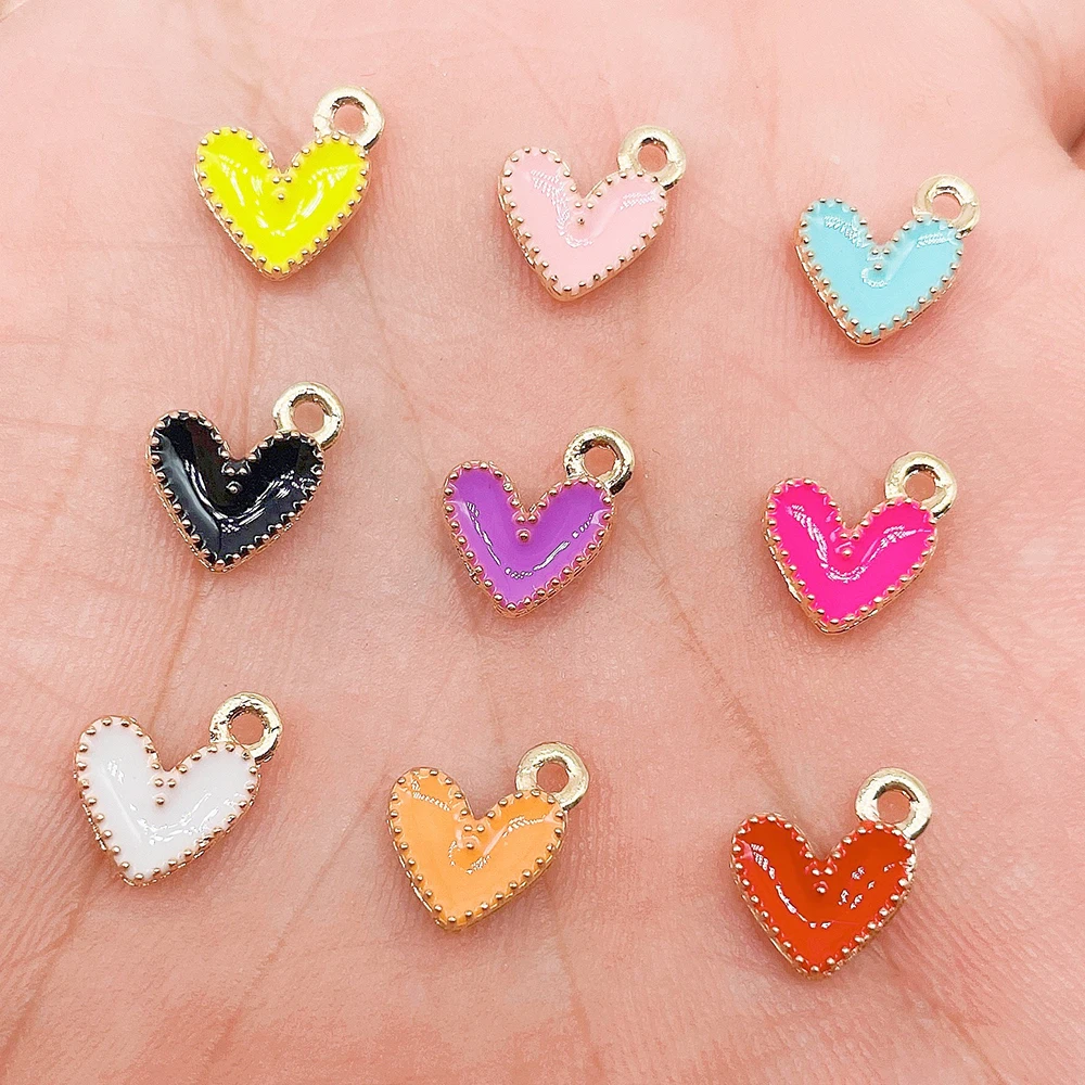 7*8MM 20Pcs Golden Colorful Heart Charm Fashion Bracelet Necklace Handmade Accessories Cute Love Pendant DIY Jewelry Findings