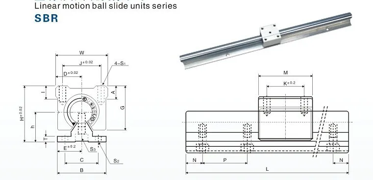 2pcs SBR16 16mm linear rail 200mm 250mm 300mm 350mm 400mm 450mm 500mm 550mm linear guide + 4pcs SBR16UU block for cnc