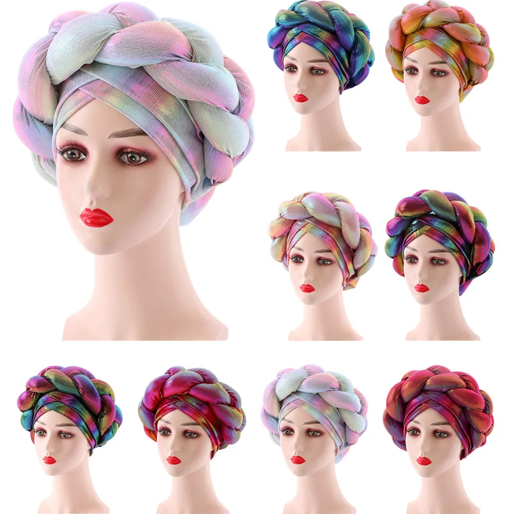 

2024 Female Turban Caps Cross Ready to Wear Headscarf Bonnet Arab Head Wraps African Women Braid Turbans Auto Gele Headties Cap