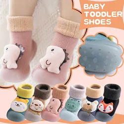 Kids Toddler Shoes Socks Baby Boys Girls 3D Cartoon Patchwork Warm Knit Soft Sole Rubber Shoes Socks Slipper Stocking zapato