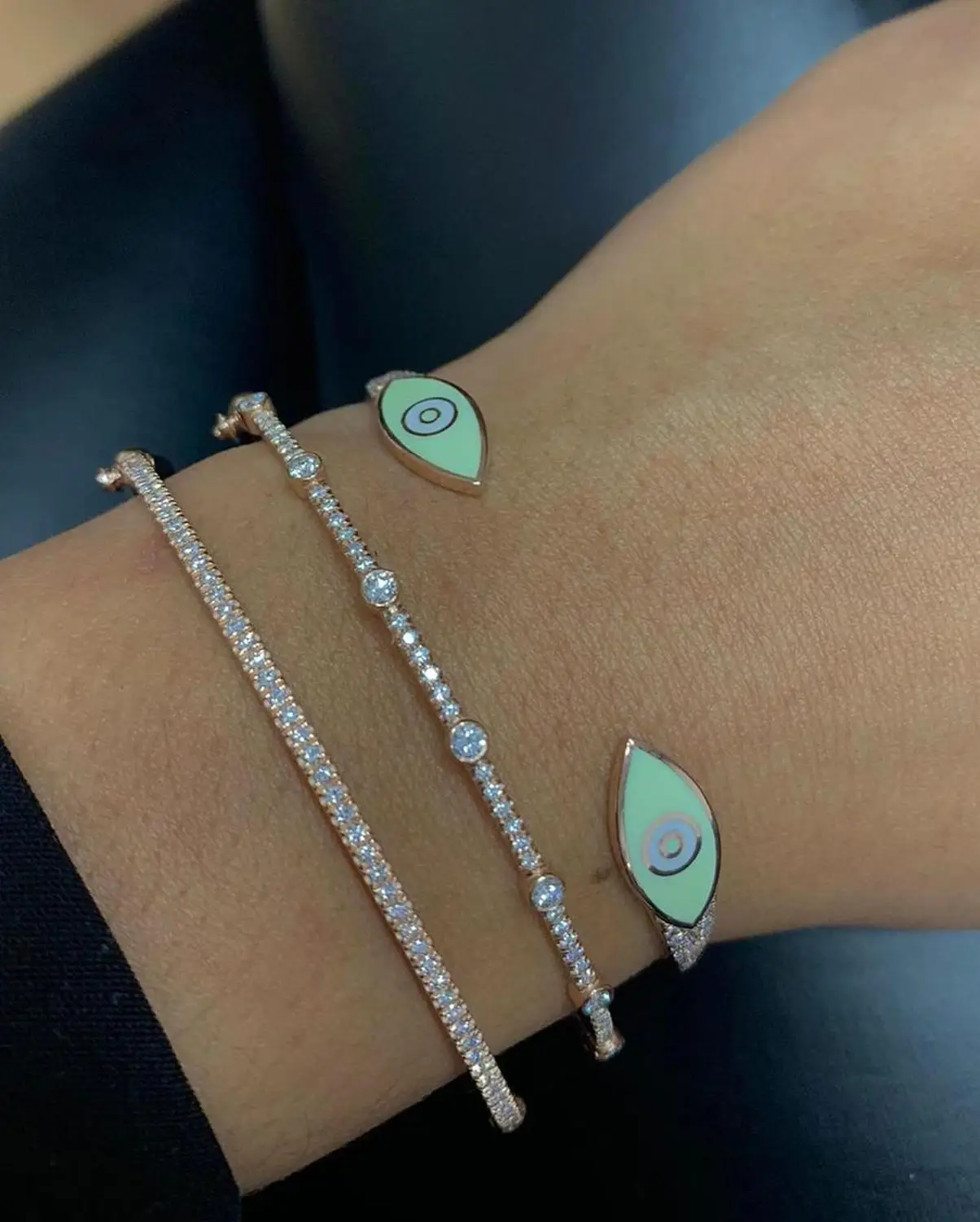 Cute lovely colorful enamel lucky turkish evil eye charm open adjusted cuff bangle bracelet for women