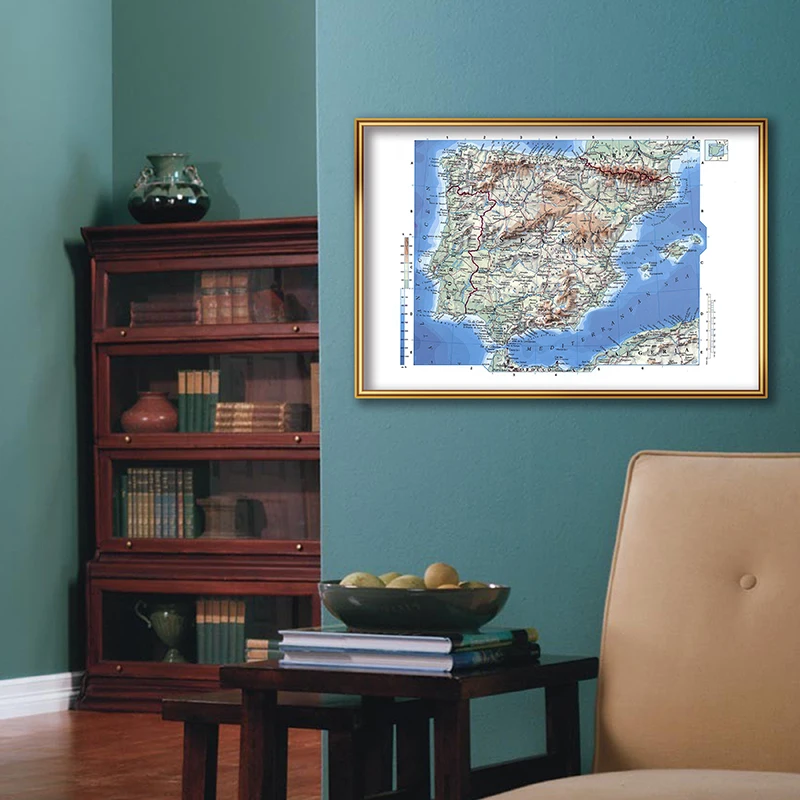 Hiszpania mapa topograficzna 59*42cm obraz na płótnie nieoprawione wydruki obrazy na ścianę salon Home Decor artykuły szkolne