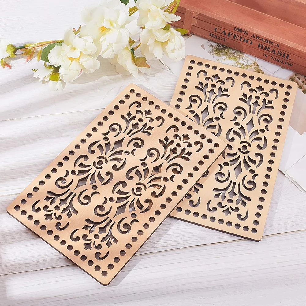 2Pcs Natural Wooden Bottom Bags Large Rectangle Bottom Bag Wooden Base Shaper for DIY Basket Weaving Supplies Craft