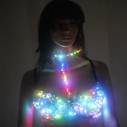 Sexy LED Bra Stage Bra colorful flash LED glow diamond underwear for singer dance Punk Club Stage Wear