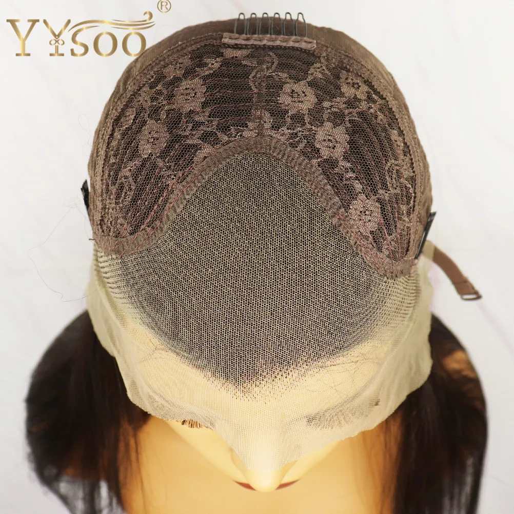 YYsoo-Peluca de cabello sintético para mujeres negras, cabellera de 13x4 de largo, Color liso y sedoso con malla frontal, resistente al calor, fibra