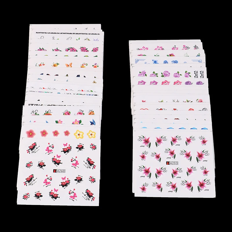 new 50pcs Water Transfer Tattoo Flower Butterfly Manicure Adhesive Tip Decoration Watermark Slider Nail Stickers Decal