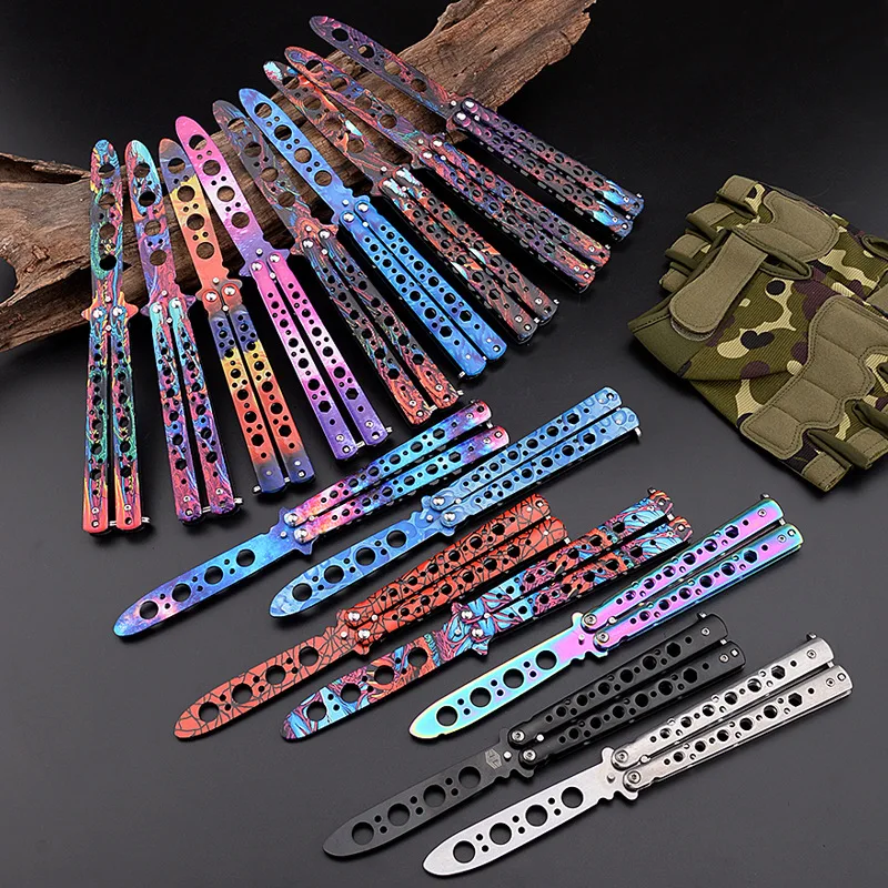 Beginner Butterfly Knife Four-Hole Butterfly Practice KnifeTraining Knife All-Steel Butterfly Play Knife Unedged Butterfly Knife