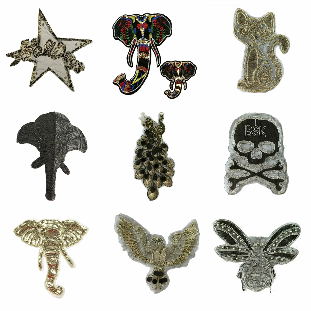 large rope embroidery big crown bee star owl dogs cats skull eagle animal cartoon patches for clothing OR-38