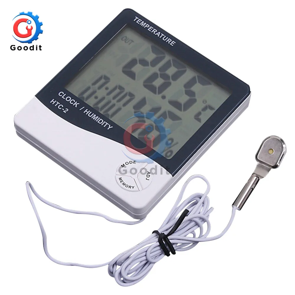 Weather Station HTC-2 HTC-1 HTC-8A Indoor Outdoor Thermometer Hygrometer Digital LCD C/F Temperature Humidity Meter Alarm Clock