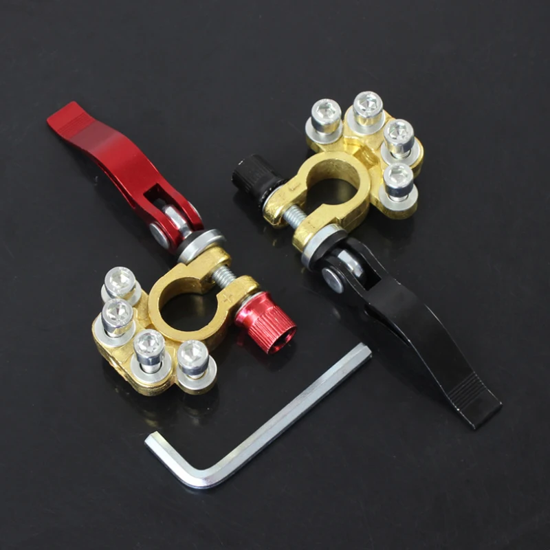 1 pair of Pure copper Car Battery Terminals, cable clamp terminals that can connect 4 cableswith quick switch, convenient and qu