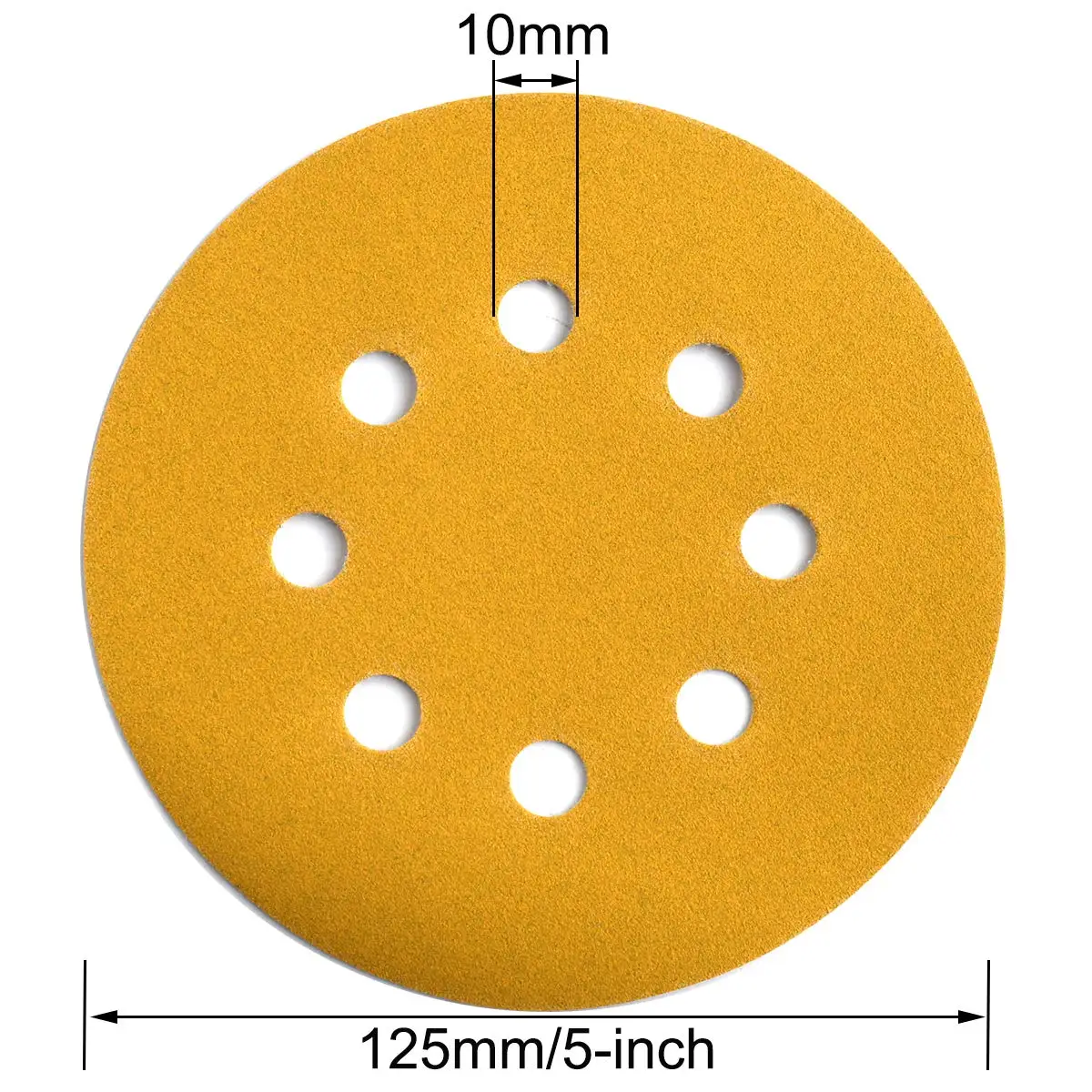 Disco abrasivo in oro DA 5 pollici 50 pezzi carta vetrata a 8 fori con gancio e anello 60-240 grane assortite per levigatrice DA carta vetrata asciutta senza polvere