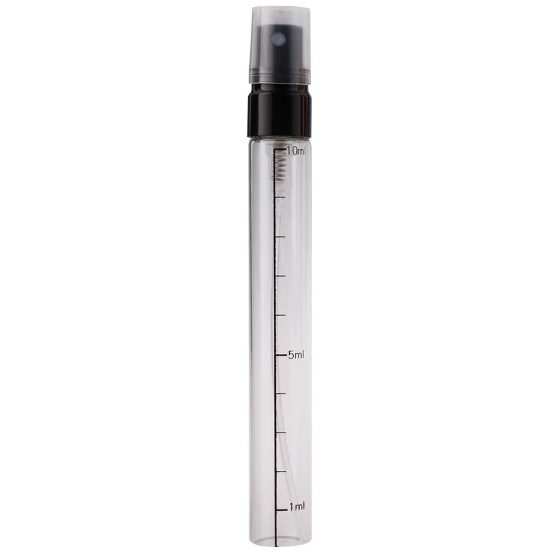 10 ml leere Glasparfümflasche, transparente Sprühpumpenfläschchen mit Skala, Zerstäuber, kosmetische, adstringente, nachfüllbare Flasche, 50 Stück